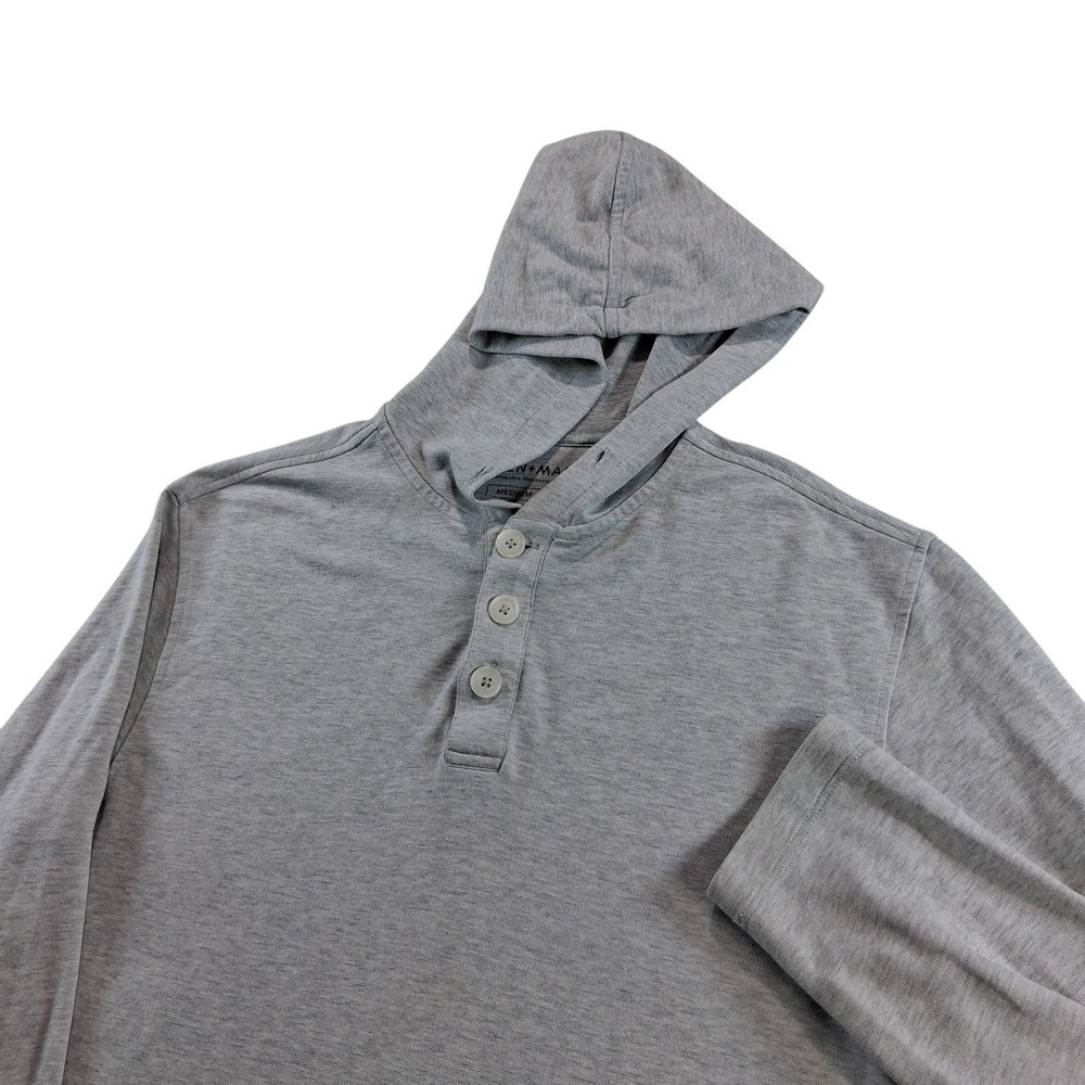 Mizzen + Main Henley Hoodie Mens Medium Grey Performance Long Sleeve Pullover